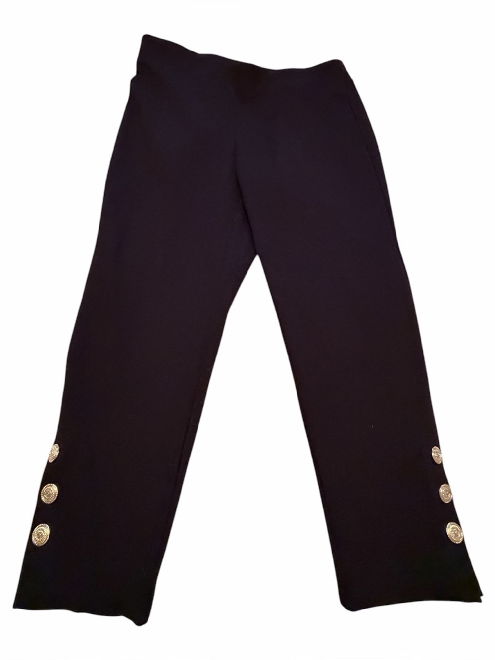 Laura Plus Black Cropped Pants with Decorative Gold Buttons-Size 16